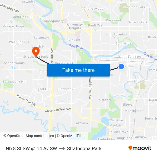 Nb 8 St SW @ 14 Av SW to Strathcona Park map