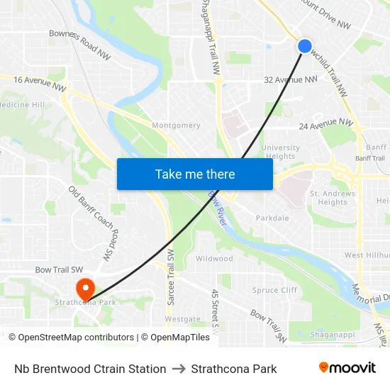 Nb Brentwood Ctrain Station to Strathcona Park map