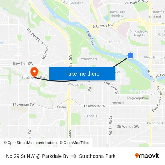 Nb 29 St NW @ Parkdale Bv to Strathcona Park map