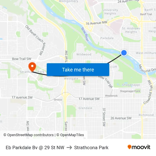 Eb Parkdale Bv @ 29 St NW to Strathcona Park map