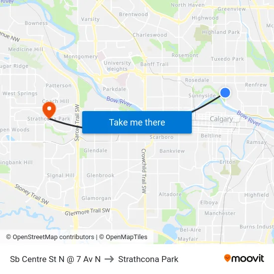 Sb Centre St N @ 7 Av N to Strathcona Park map