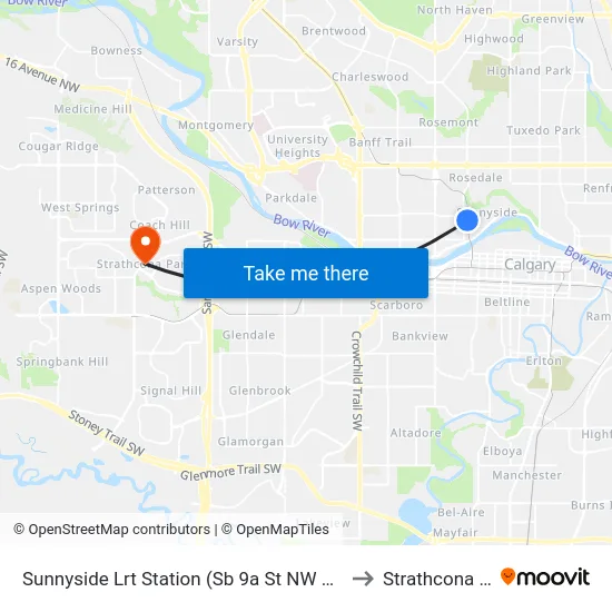 Sunnyside Lrt Station (Sb 9a St NW @ 4 Av Nw) to Strathcona Park map