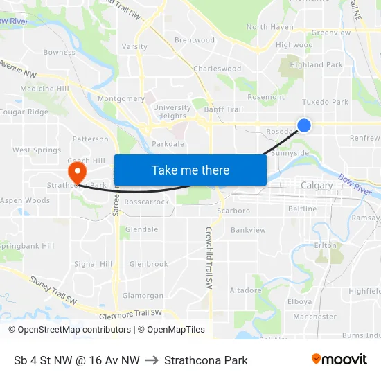 Sb 4 St NW @ 16 Av NW to Strathcona Park map