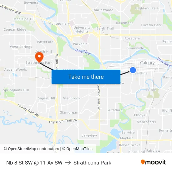 Nb 8 St SW @ 11 Av SW to Strathcona Park map