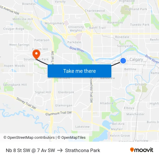 Nb 8 St SW @ 7 Av SW to Strathcona Park map