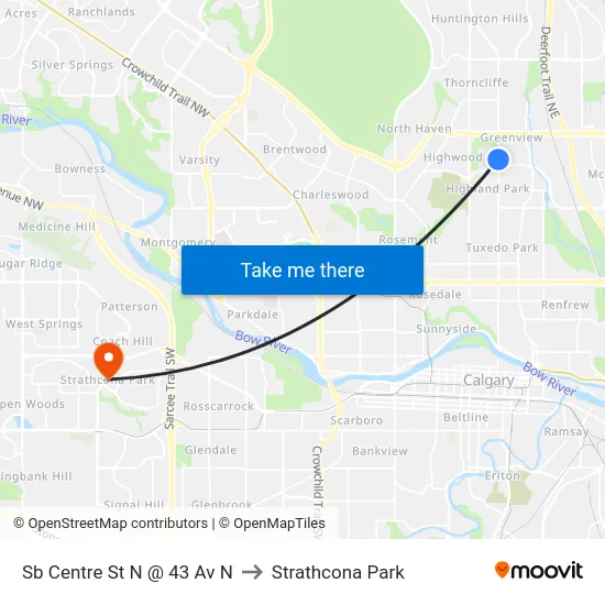 Sb Centre St N @ 43 Av N to Strathcona Park map
