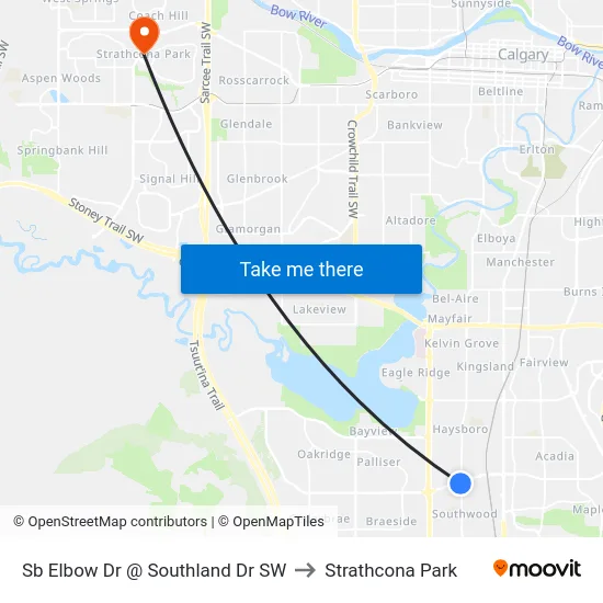 Sb Elbow Dr @ Southland Dr SW to Strathcona Park map