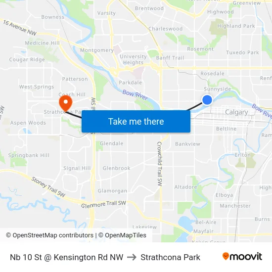 Nb 10 St @ Kensington Rd NW to Strathcona Park map