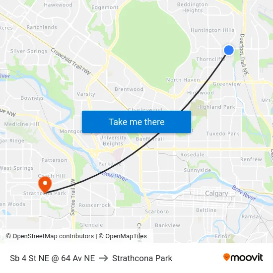 Sb 4 St NE @ 64 Av NE to Strathcona Park map