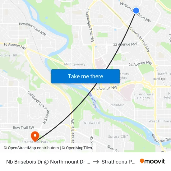 Nb Brisebois Dr @ Northmount Dr NW to Strathcona Park map
