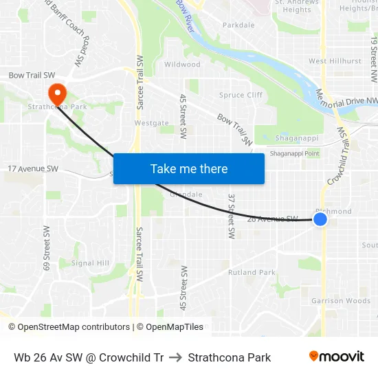 Wb 26 Av SW @ Crowchild Tr to Strathcona Park map