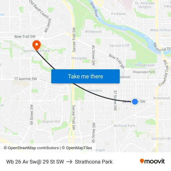 Wb 26 Av Sw@ 29 St SW to Strathcona Park map