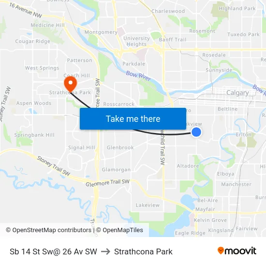 Sb 14 St Sw@ 26 Av SW to Strathcona Park map