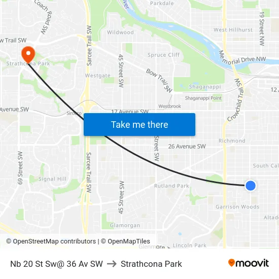 Nb 20 St Sw@ 36 Av SW to Strathcona Park map