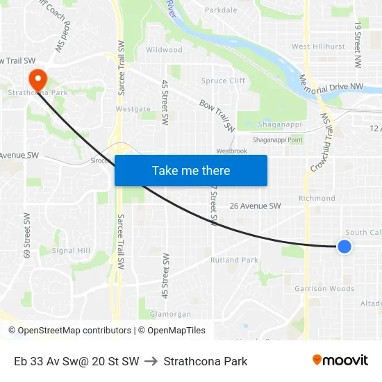 Eb 33 Av Sw@ 20 St SW to Strathcona Park map