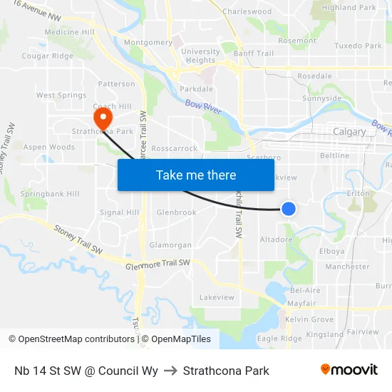 Nb 14 St SW @ Council Wy to Strathcona Park map