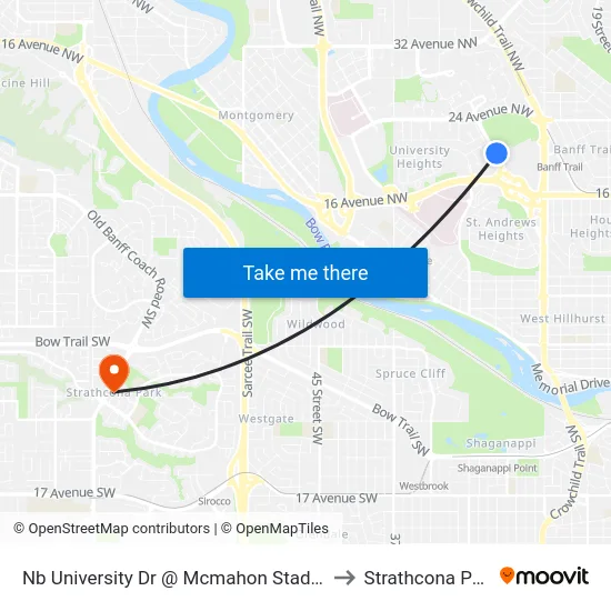 Nb University Dr @ Mcmahon Stadium to Strathcona Park map