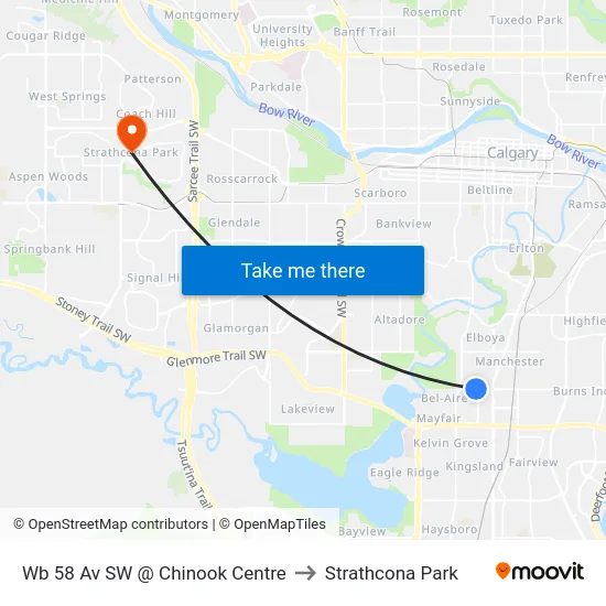 Wb 58 Av SW @ Chinook Centre to Strathcona Park map