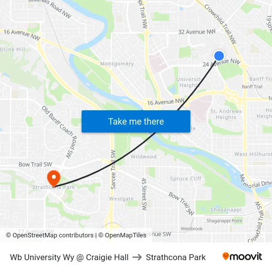 Wb University Wy @ Craigie Hall to Strathcona Park map