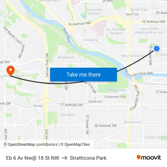 Eb 6 Av Nw@ 18 St NW to Strathcona Park map