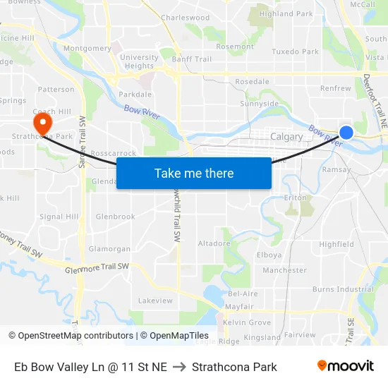 Eb Bow Valley Ln @ 11 St NE to Strathcona Park map