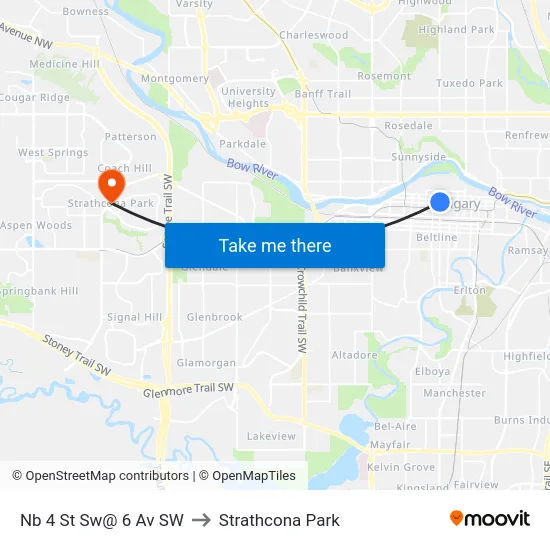 Nb 4 St Sw@ 6 Av SW to Strathcona Park map