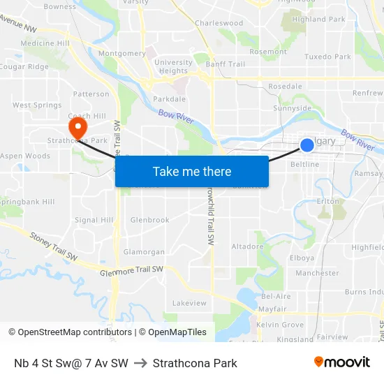 Nb 4 St Sw@ 7 Av SW to Strathcona Park map