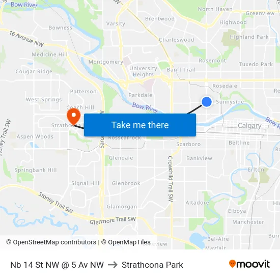 Nb 14 St NW @ 5 Av NW to Strathcona Park map