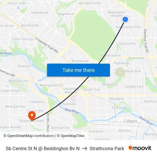 Sb Centre St N @ Beddington Bv N to Strathcona Park map