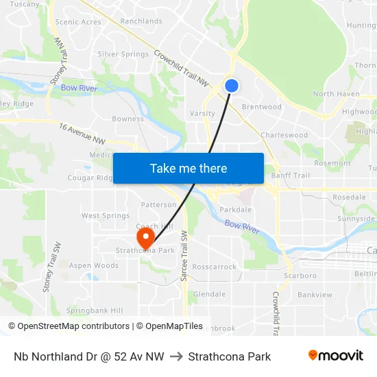 Nb Northland Dr @ 52 Av NW to Strathcona Park map