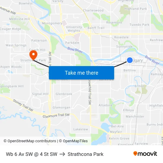 Wb 6 Av SW @ 4 St SW to Strathcona Park map