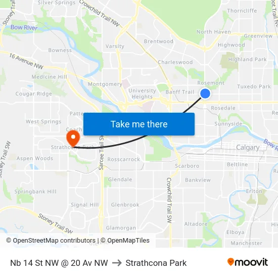 Nb 14 St NW @ 20 Av NW to Strathcona Park map