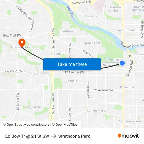 Eb Bow Tr @ 24 St SW to Strathcona Park map