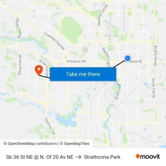 Sb 36 St NE @ N. Of 20 Av NE to Strathcona Park map