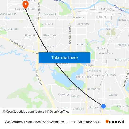 Wb Willow Park Dr@ Bonaventure Dr SE to Strathcona Park map