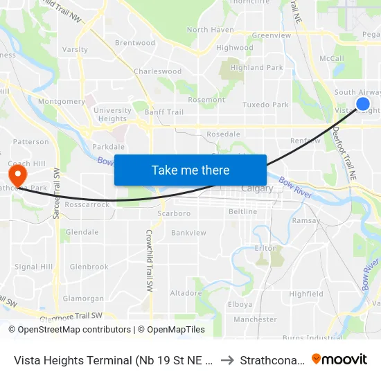 Vista Heights Terminal (Nb 19 St NE @ 24 Av Ne) to Strathcona Park map