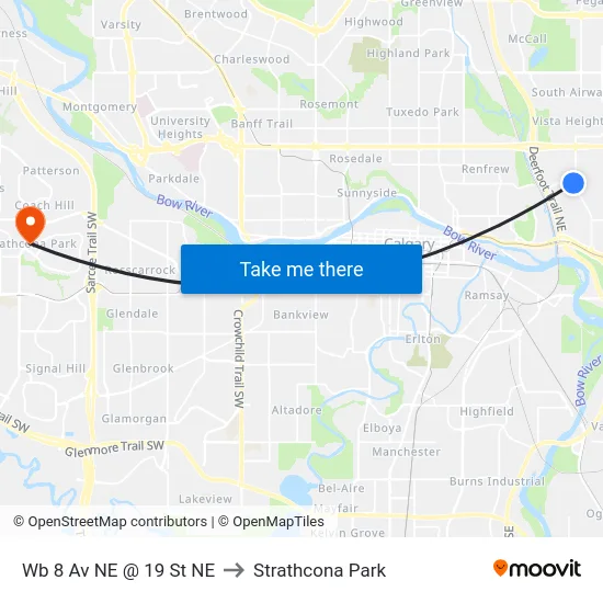 Wb 8 Av NE @ 19 St NE to Strathcona Park map