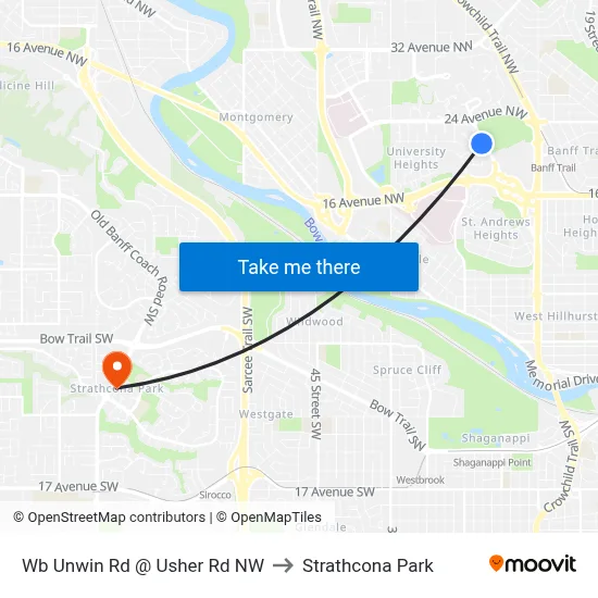 Wb Unwin Rd @ Usher Rd NW to Strathcona Park map