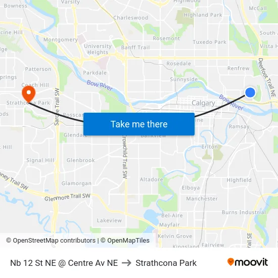 Nb 12 St NE @ Centre Av NE to Strathcona Park map