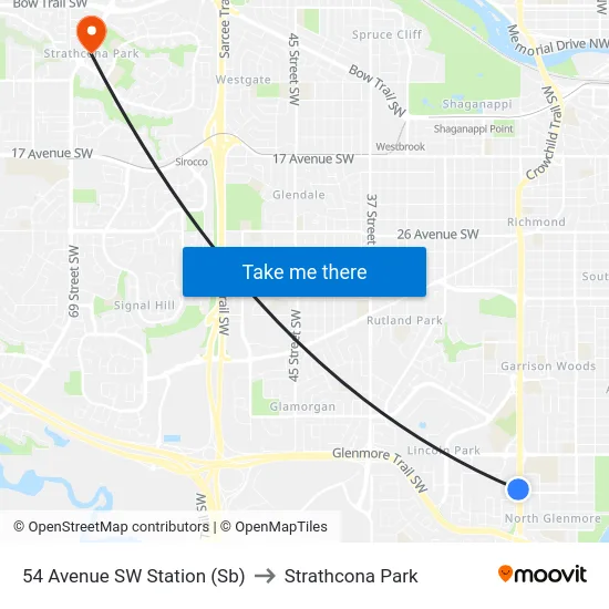 54 Avenue SW Station (Sb) to Strathcona Park map