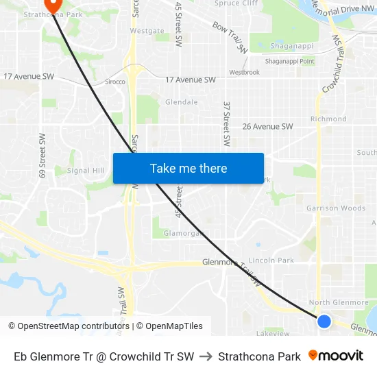 Eb Glenmore Tr @ Crowchild Tr SW to Strathcona Park map