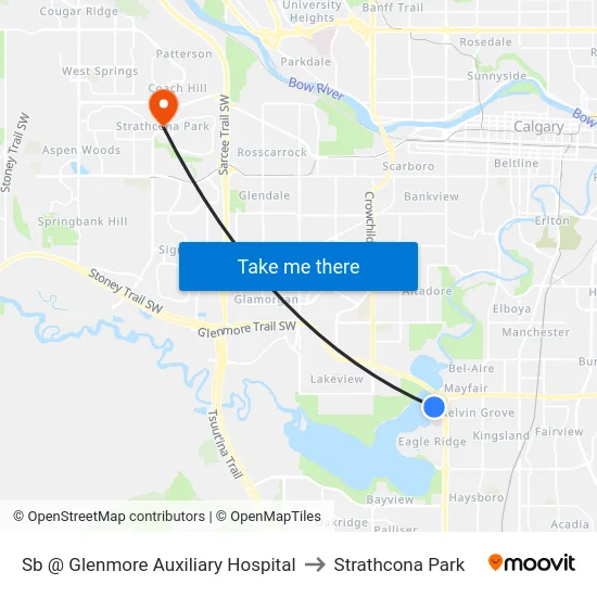 Sb @ Glenmore Auxiliary Hospital to Strathcona Park map