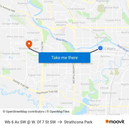 Wb 6 Av SW @ W. Of 7 St SW to Strathcona Park map