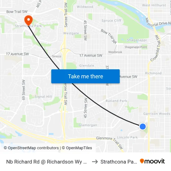Nb Richard Rd @ Richardson Wy SW to Strathcona Park map