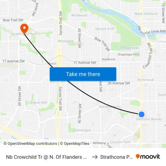 Nb Crowchild Tr @ N. Of Flanders Av SW to Strathcona Park map