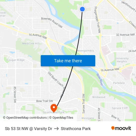 Sb 53 St NW @ Varsity Dr to Strathcona Park map