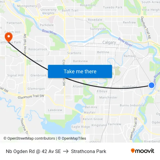Nb Ogden Rd @ 42 Av SE to Strathcona Park map