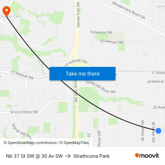 Nb 37 St SW @ 30 Av SW to Strathcona Park map