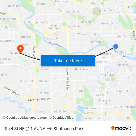 Sb 4 St NE @ 1 Av NE to Strathcona Park map