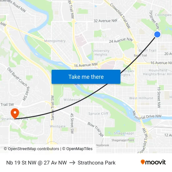 Nb 19 St NW @ 27 Av NW to Strathcona Park map